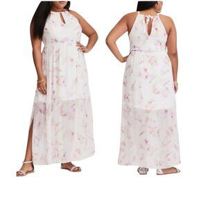 Torrid Dress Size 2X / 18-20 White Palm Leaf Chiffon Maxi Dress Sleeveless